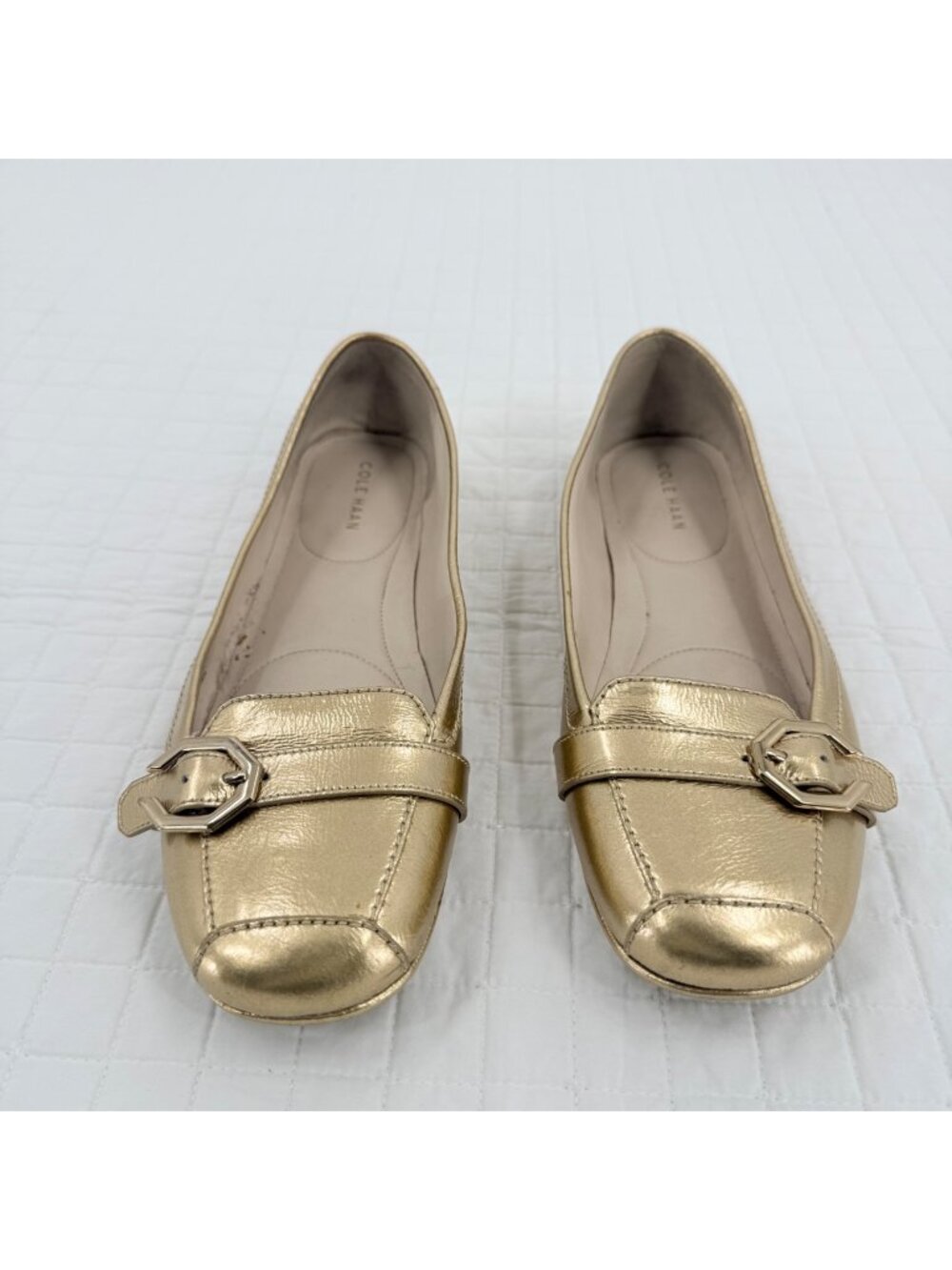 Cole Haan Gold Metallic Loafers 7.5 Leather Upper Slip-On Rubber Sole